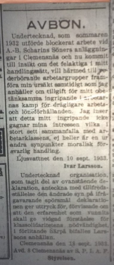 Västerbottens folkblad 19330920 och Västerbottems folkblad 19331017