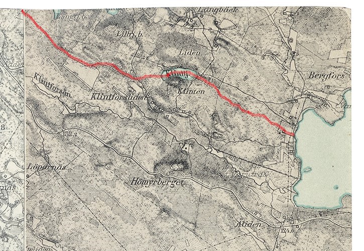 Vintervägen väster om Varuträsk. Generalstabens konceptkarta 51 SV 1920. 